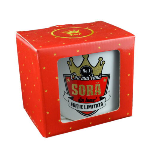 Cana ceramica Boss nr.1, 300 ml "Cea mai buna sora din lume!", in cutie decorativa
