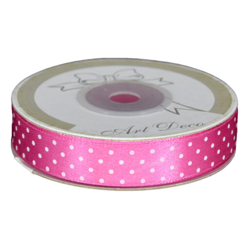 Rola panglica satin Roz cu buline 15 mm x 25 m, Art Deco
