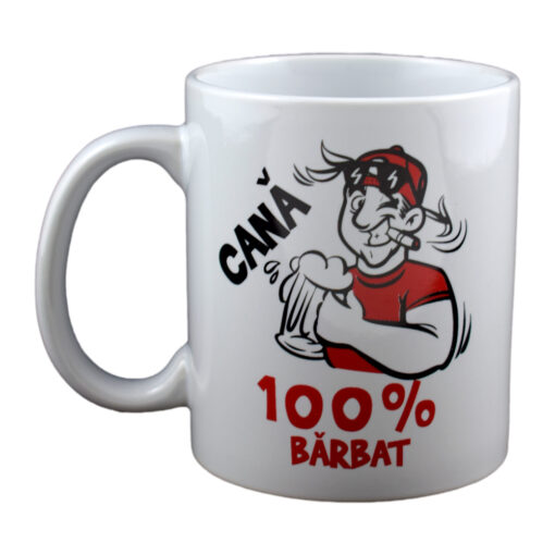 Cana ceramica 300 ml, "100% Barbat", in cutie decorativa - Funny Mug