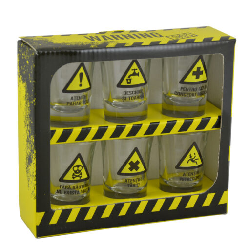 Set 6 pahare shot din sticla Warning Signs 35 ml