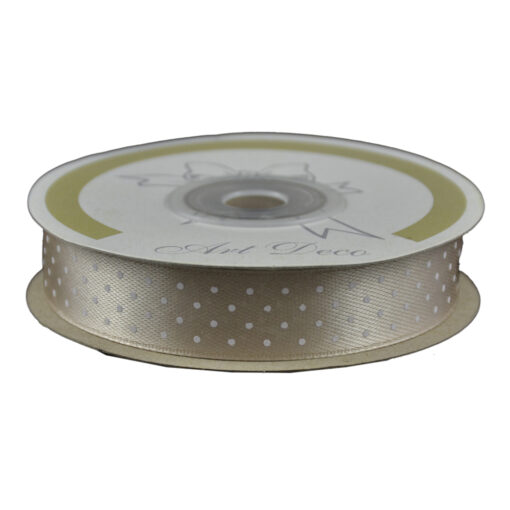 Rola panglica satin 15 mm x 25 m, Crem cu buline