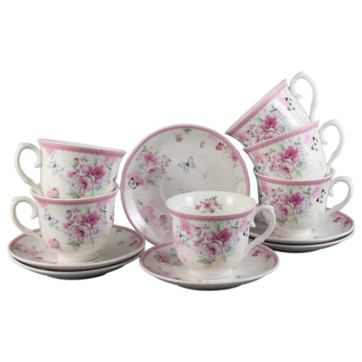 Set de 6 cesti cu farfurie 220 ml - Design Spring Flowers