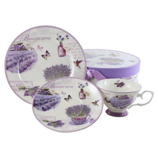 Set mic dejun 3 piese "Lavanda Garden", in cutie decorativa
