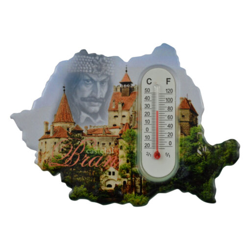 Magnet de frigider din ceramica, cu termometru 10x7 CM,  Harta Romaniei