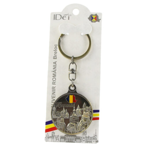 Breloc din metal "Romania" cu calendar Eternety, 4 CM, castele