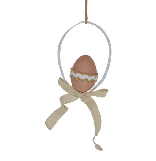 Decoratiune de agatat cu ou pentru Pasti 12 CM - Design cu panza si fundita