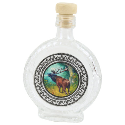 Plosca din sticla cu abtibild metalic 100 ml, Cerb