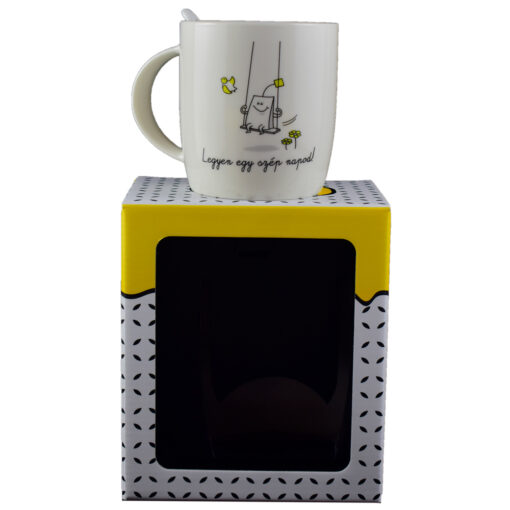 Cana cu lingurita 330 ml "Legyen egy szep napod", in cutie decorativa