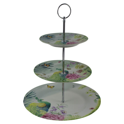 Platou realizat din ceramica cu 3 etaje in cutie cadou - Design cu paun