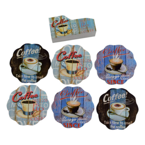 Set 6 suporturi cu carcasa pentru pahare - Design Coffee (Model 3)