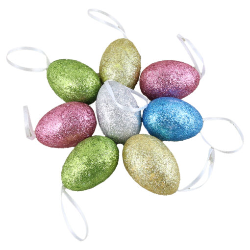 Set 8 oua colorate pentru Pasti cu glitter 6 CM, polifoam