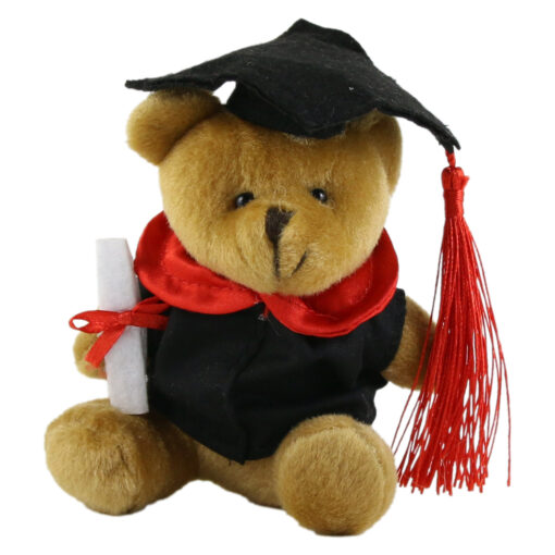 Ursulet din plus cu toca si diploma, pentru absolvire 13 CM, Maro/Crem