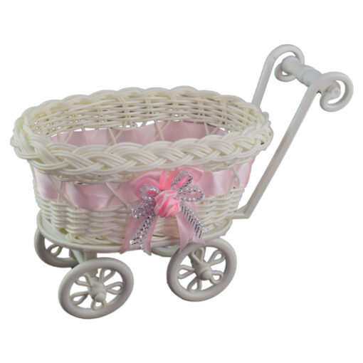 Suport flori din plastic Carucior, cu fundita, 19 CM