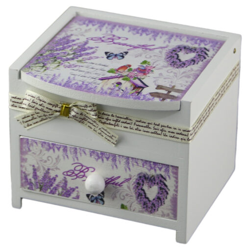 Cutie de bijuterii din lemn cu doua sertare 11x9 CM - Lavender