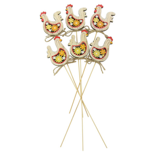 Set 6 pick decor Gaina/Cocos cu flori din lemn 5?27 CM