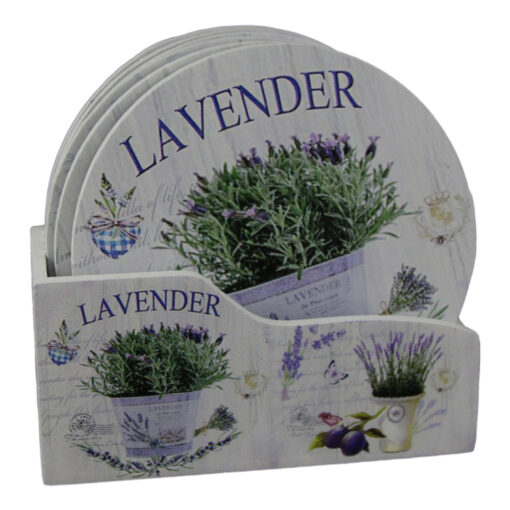 Set 6 suporturi pahare din lemn 10 CM Lavender Pastel