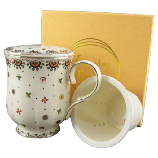 Cana portelan cu infuzor si capac "Casablanca" in cutie decorativa