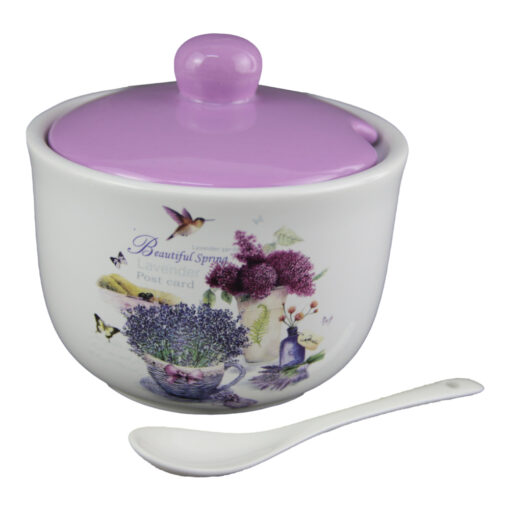 Zaharnita cu lingura si capac din ceramica, Lavanda Jardin
