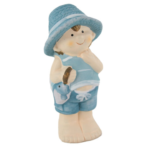 Figurina Baiat cu peste din ceramica 16 CM