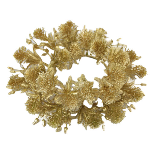 Coroana decorativa Floare Matase Aur, 24 CM