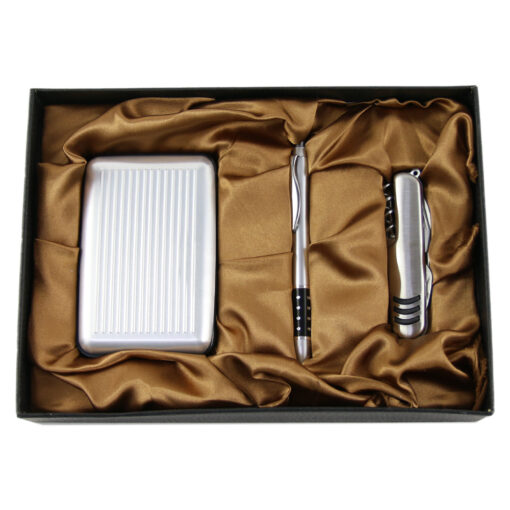 Set cadou 3 piese pentru barbati - Portcard/Pix/Briceag