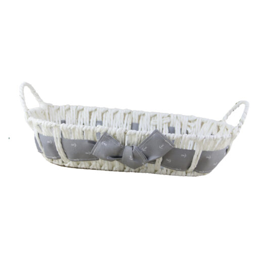 Cos paine din paie de hartie cu fundita gri 30x15 CM