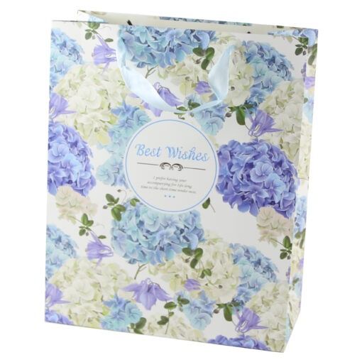 Punga cadou din hartie 26x32 CM - "Best Wishes" Blue Hortensia