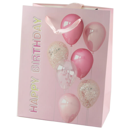 Punga cadou din hartie 18?23 CM - ?Happy Birthday? cu baloane roz