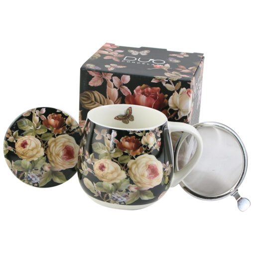 Cana portelan cu infuzor metalic si capac 430 ml "Warda", in cutie decorativa