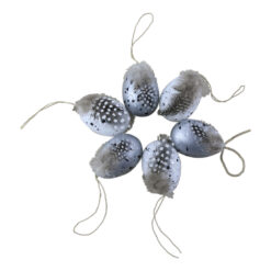 Set 6 oua pentru Pasti din plastic 6 CM, decorat cu pene