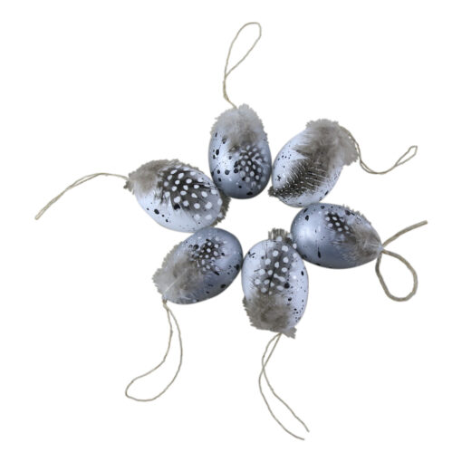 Set 6 oua pentru Pasti din plastic 6 CM, decorat cu pene