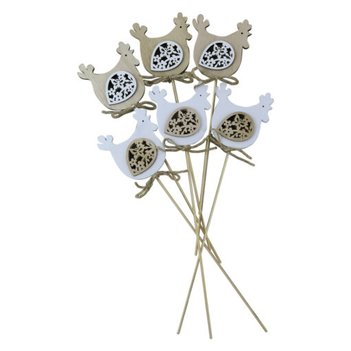 Set 6 pick decor pentru Pasti Gaina din lemn ?28 CM