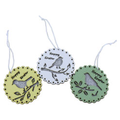 Set 3 decoratiune din lemn cu pasare "Happy Easter" 7 CM