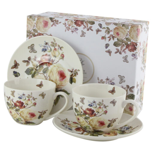 Set 2 cesti cu farfurii din portelan 250 ml "Zahra" in cutie decorativa