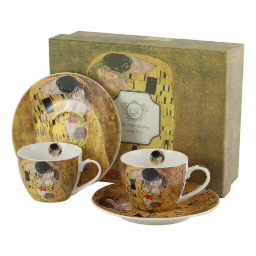 Set 2 cesti espresso cu farfurii din portelan 110 ml "Sarutul" de Gustav Klimt