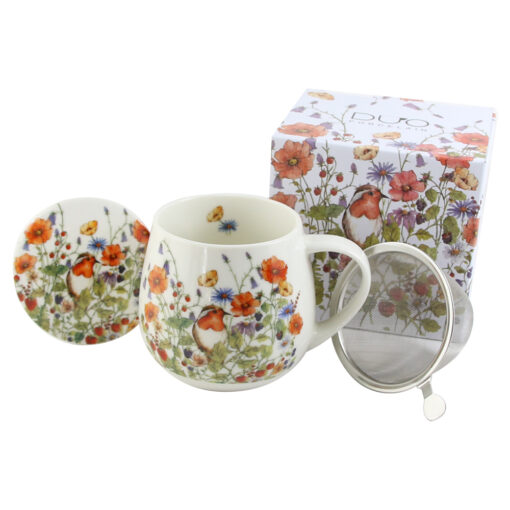 Cana portelan cu infuzor metalic si capac 430 ml, "Wild Bird", in cutie decorativa