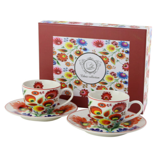 Set 2 cesti espresso cu farfurii "Lowicz" 110 ml, in cutie cadou