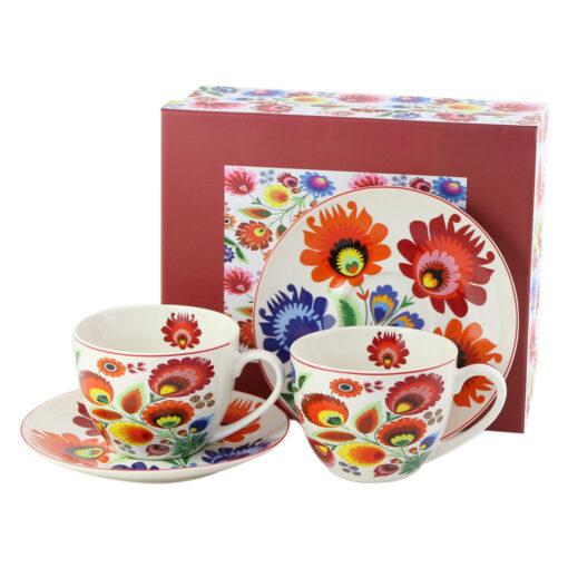 Set 2 cesti cu farfurii din portelan 280 ml, "Lowicz", in cutie decorativa