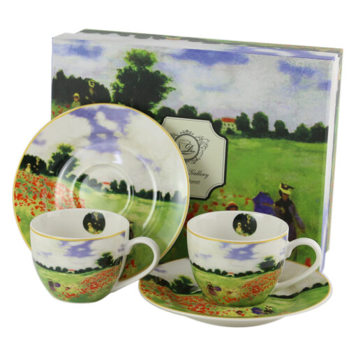 Set 2 cesti espresso cu farfurii din portelan 110 ml, "Poppy Field" de Claude Monet