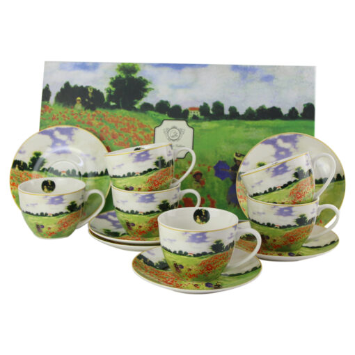 Set 6 cesti cu farfurii din portelan 280 ml "Poppy Field" de Claude Monet