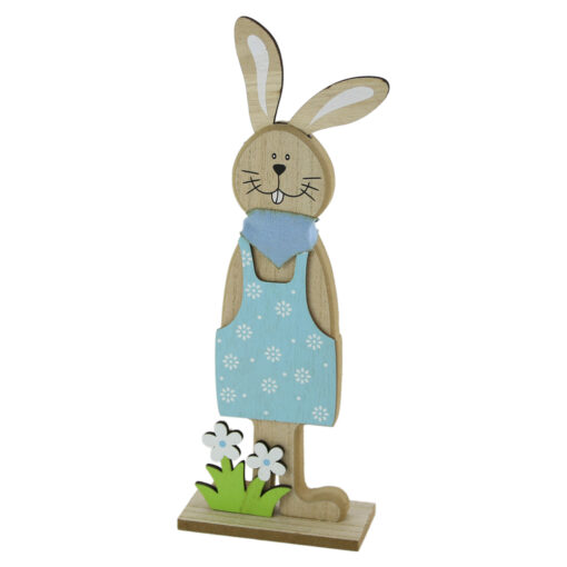 Figurina iepuras de Paste din lemn 34 CM - Albastru/Alb