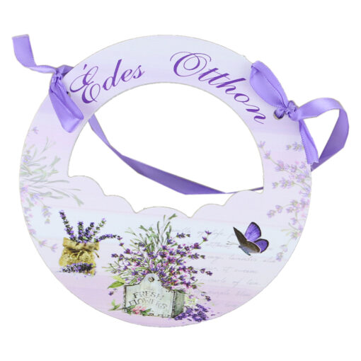 Ornament perete/usa din lemn 16 CM "Edes Otthon", lavanda