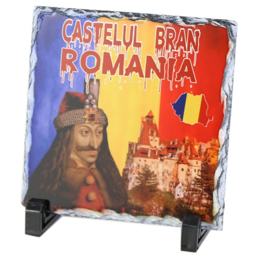 Placa ardezie personalizata "Castelul Bran/Romania" 14x14 CM