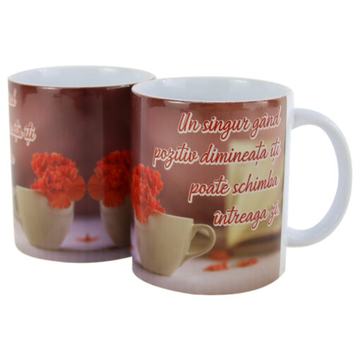 Cana ceramica "Un singur gand pozitiv..." 330 ml