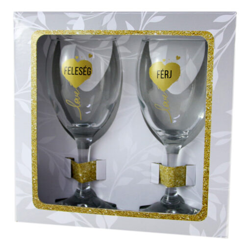 Set 2 pahare vin "Love - Feleseg/Ferj", 220 ml, in cutie eleganta