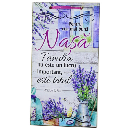 Tablou lemn personalizat "Pentru cea mai buna Nasa?"15x27 CM