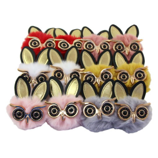 Set 12 brelocuri bufnita cu pompon pufos 9 CM