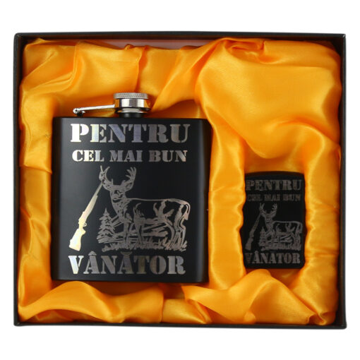 Set cadou "Pentru cel mai bun Vanator" Plosca cu bricheta