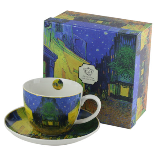 Cana portelan cu farfurie Jumbo 470 ml, "Terrace at Night" de V. van Gogh, in cutie decorativa