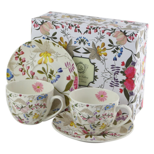 Set 2 cani cu farfurii din portelan 280 ml, W. Kilburn "White", in cutie decorativa